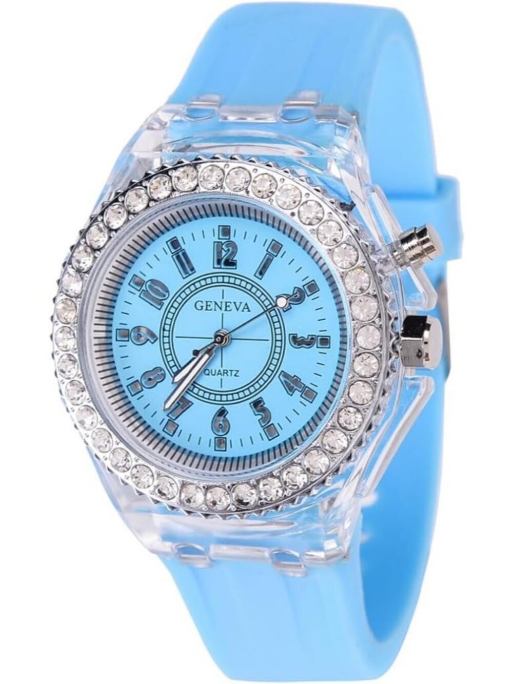 Women's Blue Analog Silicone Bling LED Luminous Lights Sport Square Wrist Watch
